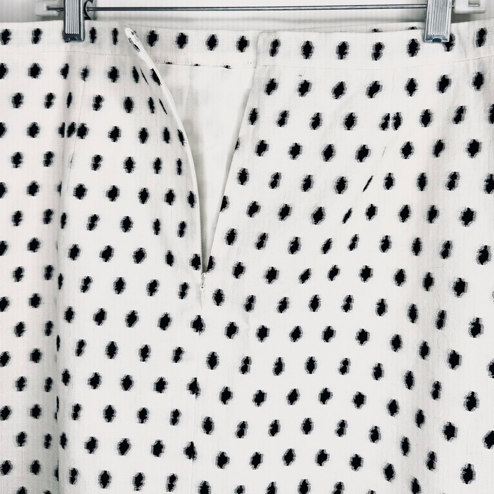 Ann Klein Polka Dot Mini Pencil Skirt Linen Cotton Blend Brocade - Picture 5 of 8